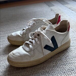Veja White and Navy Sneakers